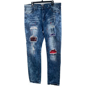 Rock Salt Jeans Mens 38 Distressed Patchwork Paint Splatter Ripped Denim Pants 3
